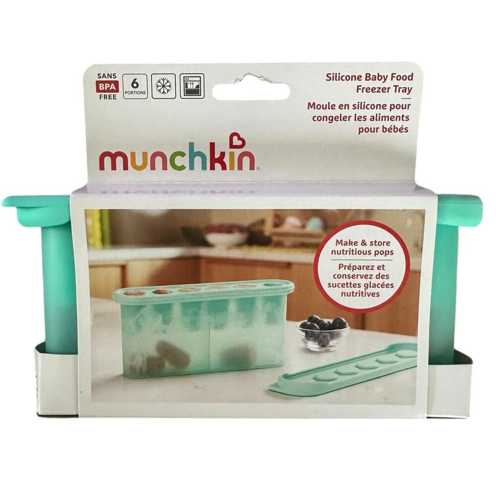 Munchkin Silicone Baby Food Freezer Tray with Lid - Baby Popsicle Molds - Mint